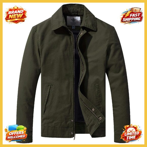 Lightweight Cotton Work Jacket Classic Military Style Lapel Casual Fit